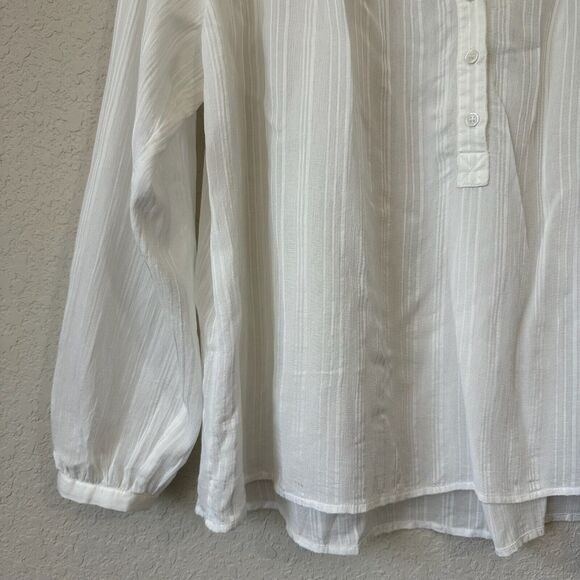 VANESSA BRUNO Nipoa Striped Blouse Sheer Split Neck in White - Picture 6 of 11